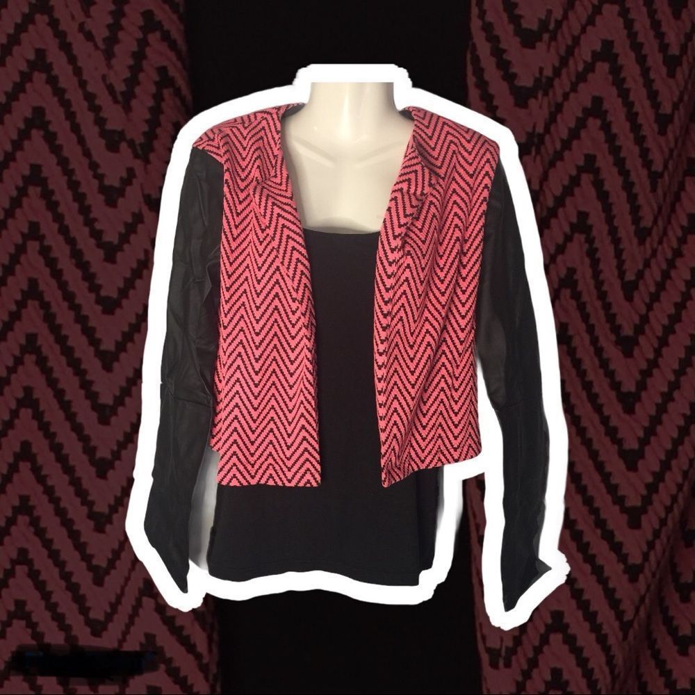 Fuschia Print Jacket w/ Faux leather sleeves - Picture 4 of 12